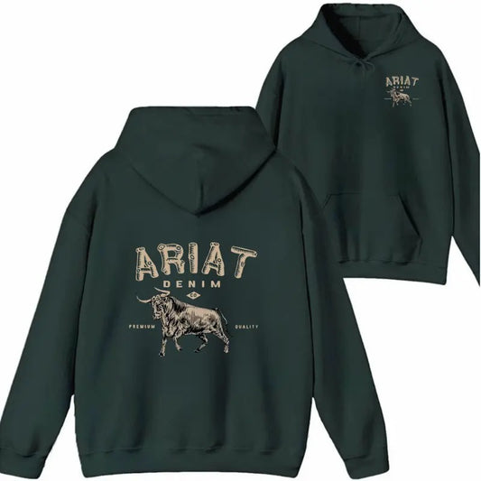 Ariat Denim Shirt/Sweatshirt/Hoodie - Western-style T-shirt featuring a powerful bull graphic and the Ariat Denim logo, made from breathable cotton. Unisex. Menswear Top Tshirt Man