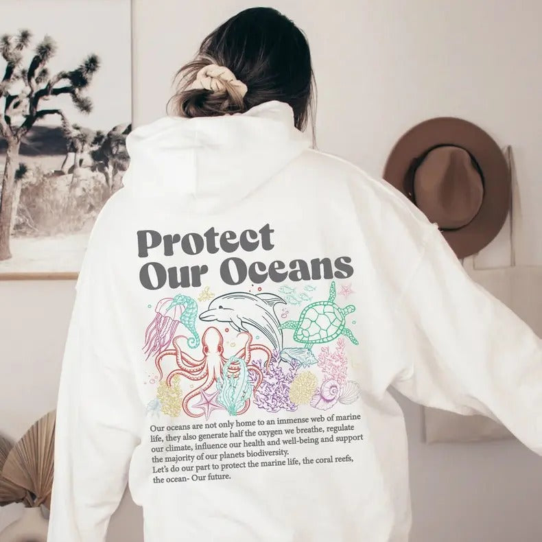 Protect Our Oceans Sweatshirt/Hoodie - Unisex Shark Sweatshirt/Hoodie - Surfing Sweatshirt/Hoodie- Man And Women, Cotton...