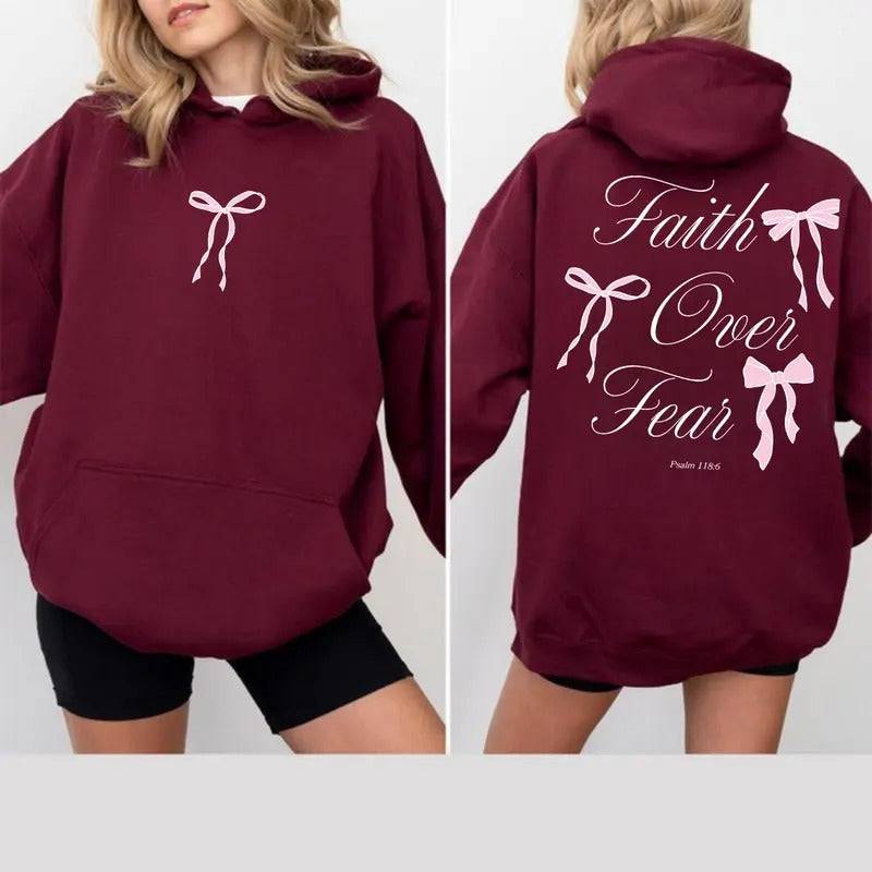 Faith Over Fear Christian Coquette Christian T-shirt/Sweatshirt/Hoodie, 100% Cotton T-Shirt, Sweatshirt & Hoodie