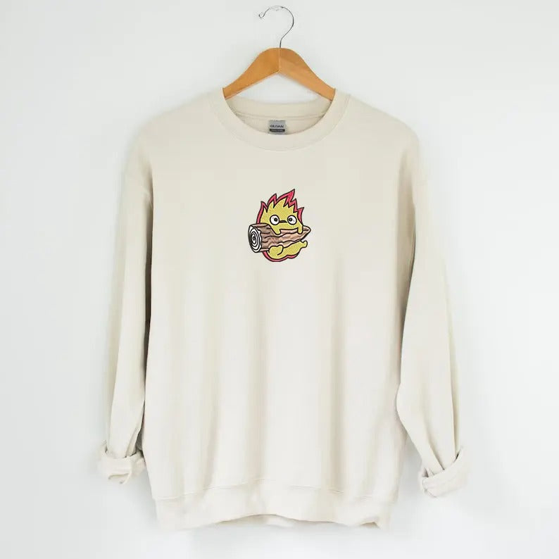 Calcifer Embroidered Tshirt/Sweatshirt/Hoodie, Howl's Moving Castle Shirt, Studio Ghiblie Shirt, Anime Gift Casual...