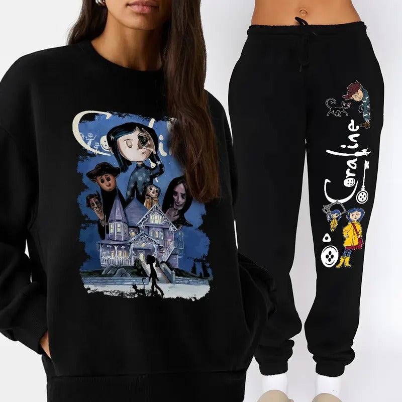 Set Coraline Sweatpants And Sweatshirt/ Hoodie, Vintage Halloween Movie Hoodie, Coraline Best For Coraline Movie...