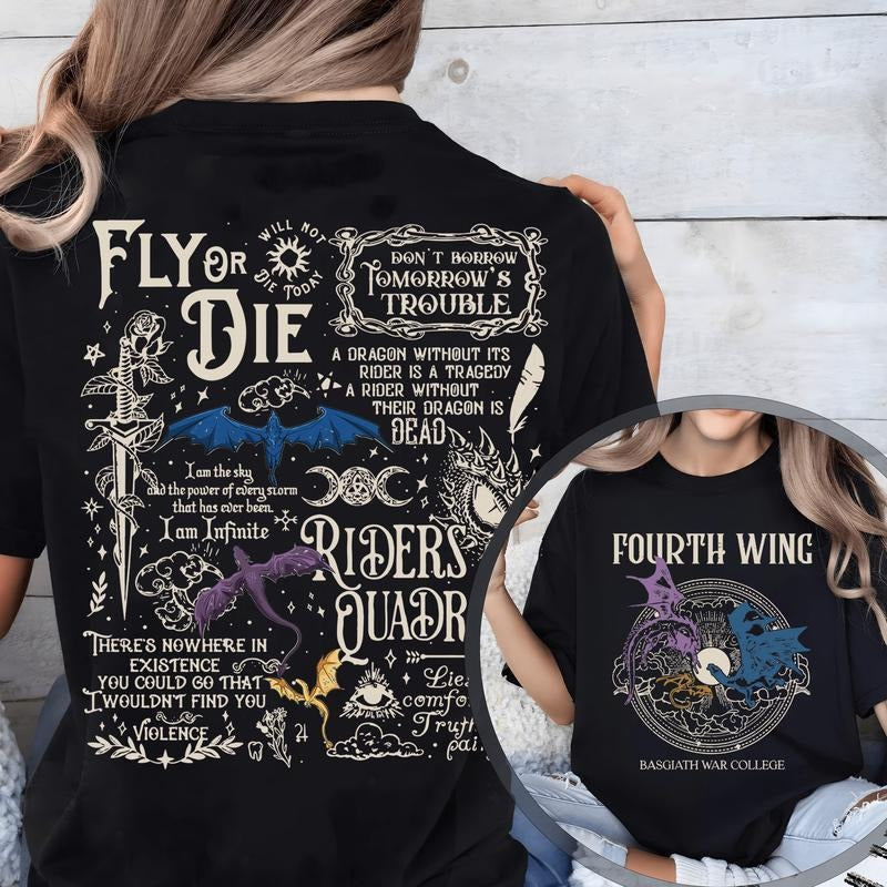 Fourth Wing - Basgiath War College T-Shirt/ Hoodie, Vintage Unisex Tee Shirt Man Women, 100% Cotton Sleeve, Pullover...