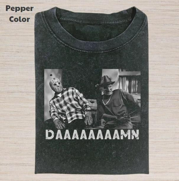 Horror Character Vintage Graphic Tee, Freddy Jason Daaamnnn T-Shirt, Movie Shirt, Unisex Meme Cringe Funny Dumb Shirt,...