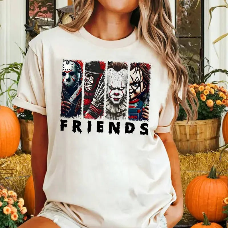 Horror Characters Friends Shirt, Halloween 2024 Shirt Unisex Hoodie, Sweatshirt | HypeDripTees.com