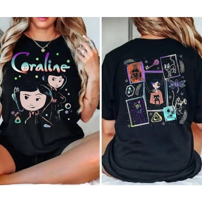 Horror Coraline Movie Shirt, Halloween Coraline T-shirt, Horror Cartoon Tees, Fantasy Film Shirt, Coraline Doll Shirt,...