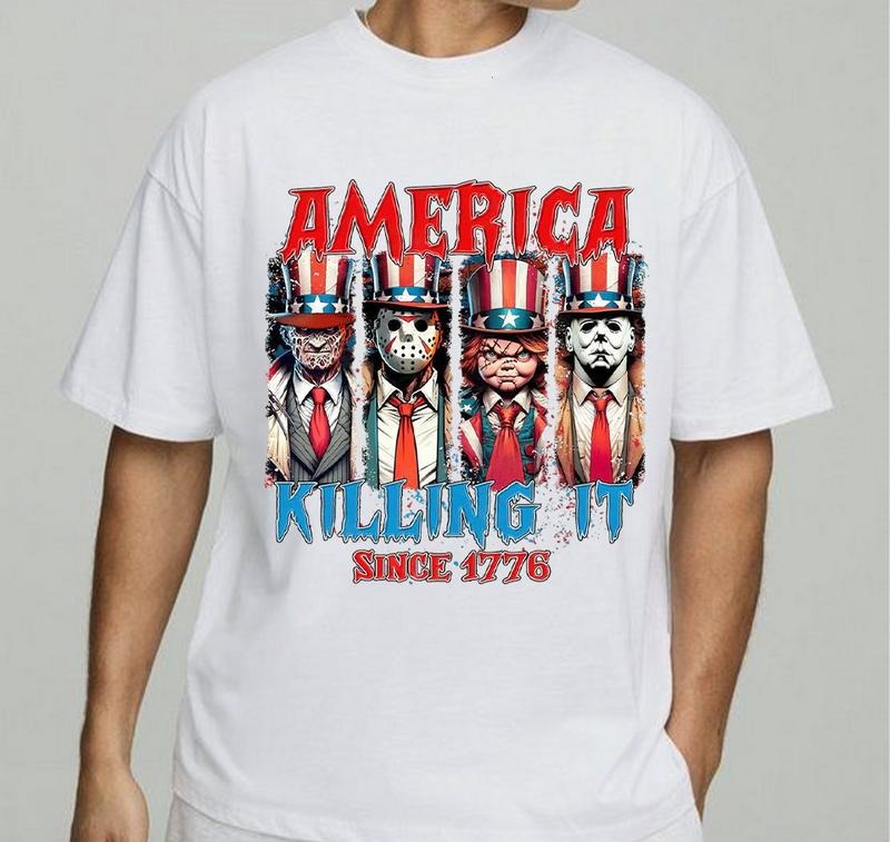 Horror Fourth Of July Tees  America Killing It Since 1776 T-Shirt Trendy Fit Customizable Gift for Her Hoodie, Sweatshirt