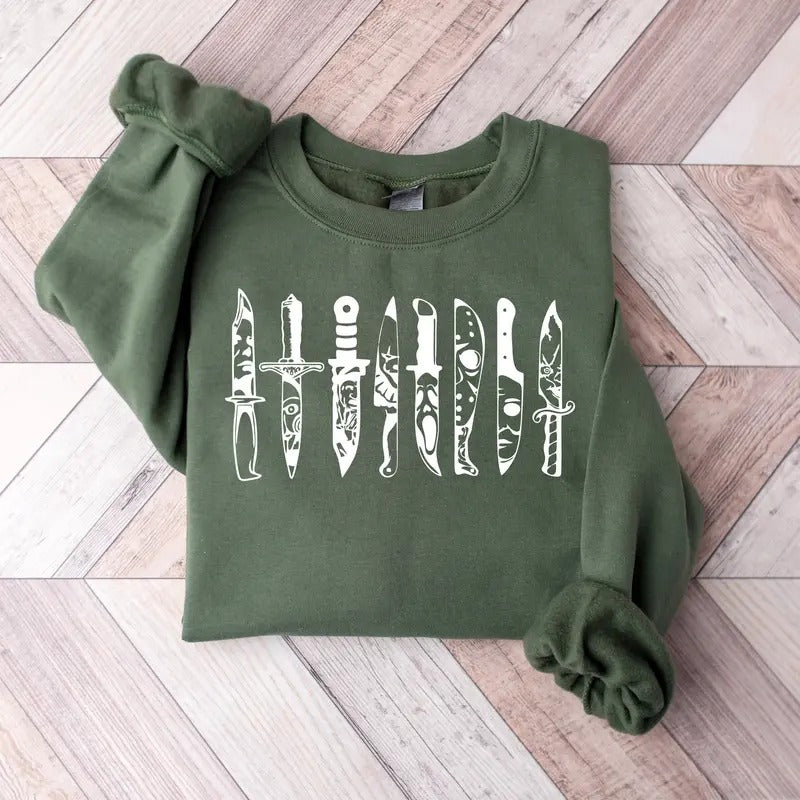Horror Movie Characters Sweatshirt, Horror Movie Characters In Knives Shirt, Halloween Shirt, Horror Movie Sweatshirt,...