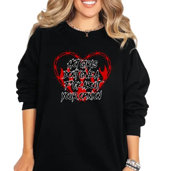 Hot Girls Don't Give a F ck About Your Opinion Crewneck Sweatshirt, T Shirt, Hoodie Grunge Aesthetic Pullover | Casual,...