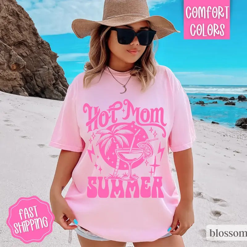 Hot Mom Summer Shirt, Cute Summer Tshirt, Oversized Beach Tee, Swimsuit Cover Up Hoodie, Sweatshirt | HypeDripTees.com