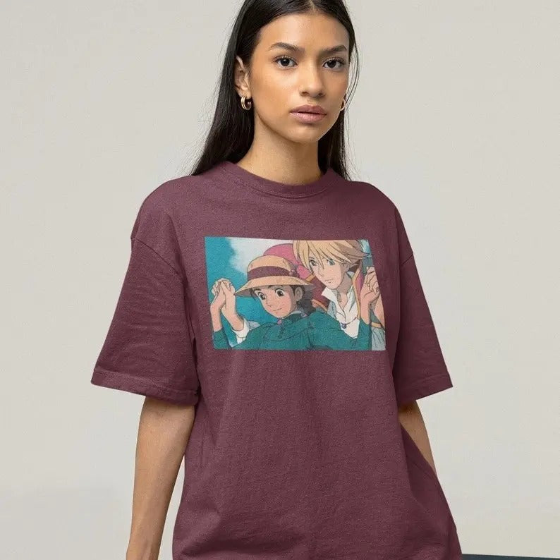 Howl's Moving Castle Apparel Howl & Calcifer Shirt, Hayao Miyazaki t-shirt, Howl and Sophie scene, anime gift Hoodie,...