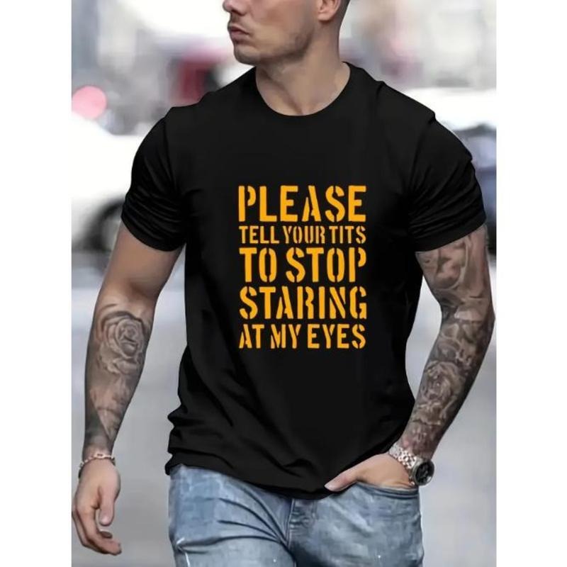 Humorous Graphic Tees - Funny Stop Staring At My Eyes Print T Shirt for Men - Casual Short Sleeve Summer T-Shirt with...