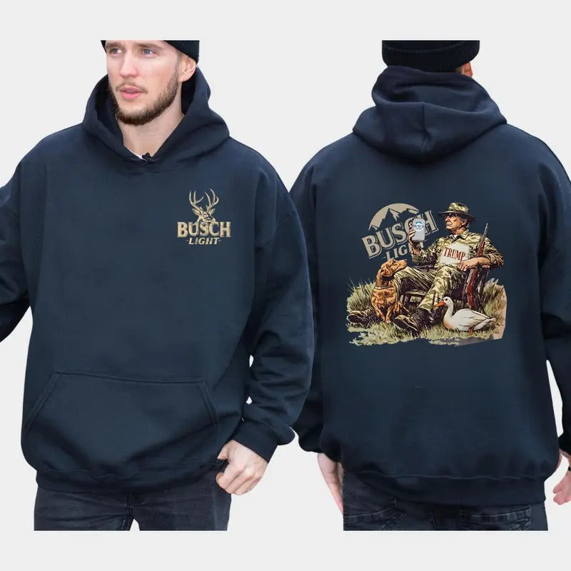 Hunter Trump With Busch Light Beer T-shirt Sweatshirt Hoodie, Camo Hunter Trump Shirt, Busch Light Shirt, Dog Hunting...