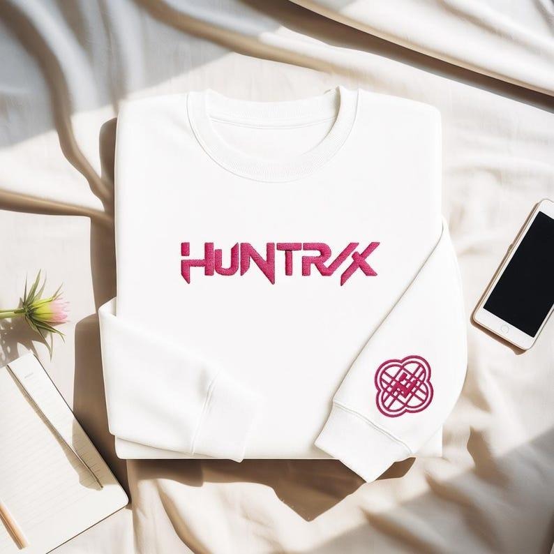 Huntrix Embroidered Sweatshirt, Kpop Demon Hunters Crewneck, Derpy Tiger, Music Sweatshirt, Gift For Kpop Fan T-Shirts,...