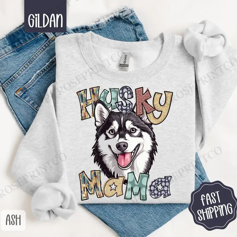 Husky Mama Sweatshirt, Mama Women's Crewneck, Cute Dog Mom Women's Sweatshirt T-Shirts, Hoodie | HypeDripTees.com