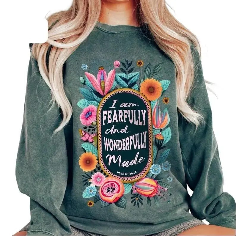 I Am Fearfully and Wonderfully Made Shirt-sweatshirt-hoodie, Psalms Christian sweatshirt for Sublimation, RETRO floral...