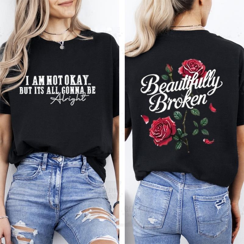 I Am Not Okay But Its All Gonna be Alright Tee Pure Cotton Casual Street Style Crew Neck Short Sleeve T-Shirt Tops Trendy...