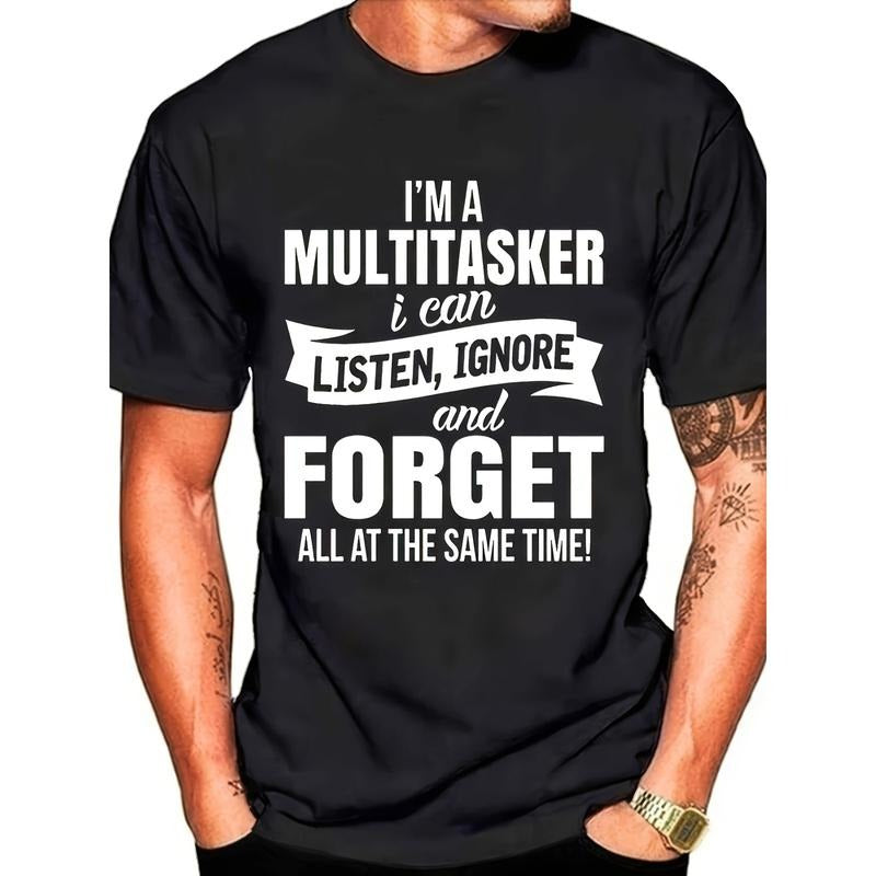 I Am a Versatile Graphic T-Shirt Featuring a Humorous Man, a Black Summer Short-Sleeve T-Shirt. soft breathable cotton...