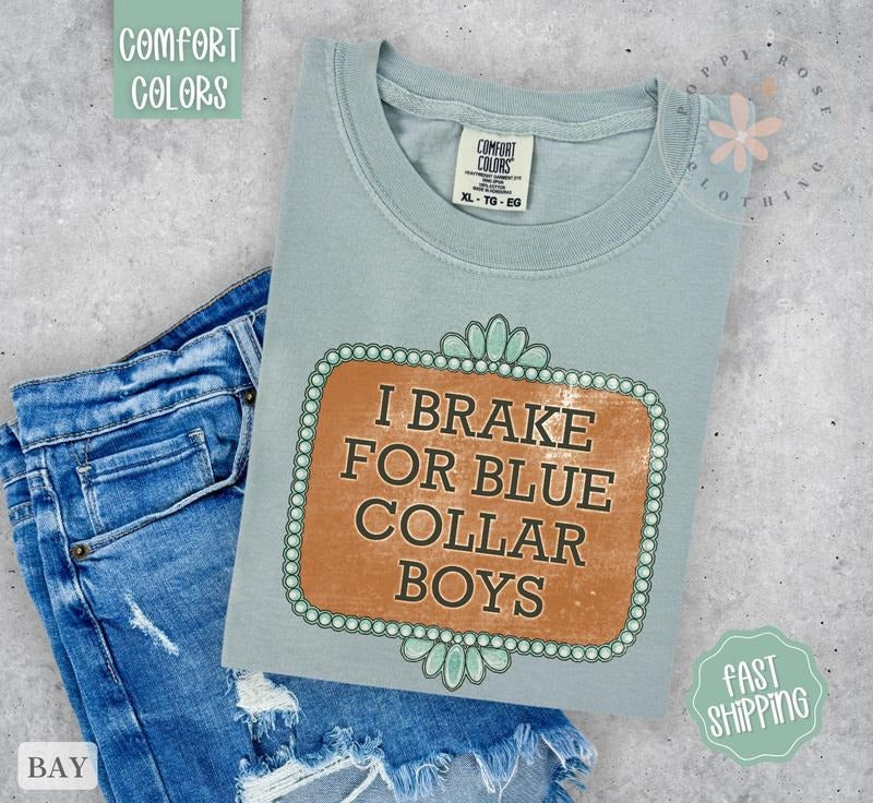 I Brake for Blue Collar Boys Shirt Comfort Colors, Blue Collar Wife Tshirt, Oversized Tshirt, Vintage Tee Womenswear...