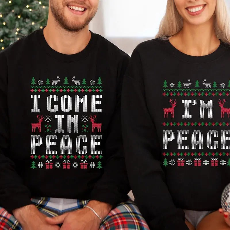 I Come in Peace I'm Peace Sweater, Funny Couple Ugly Christmas Shirt, Holiday Party Tee Casual Cotton Jersey Womenswear...