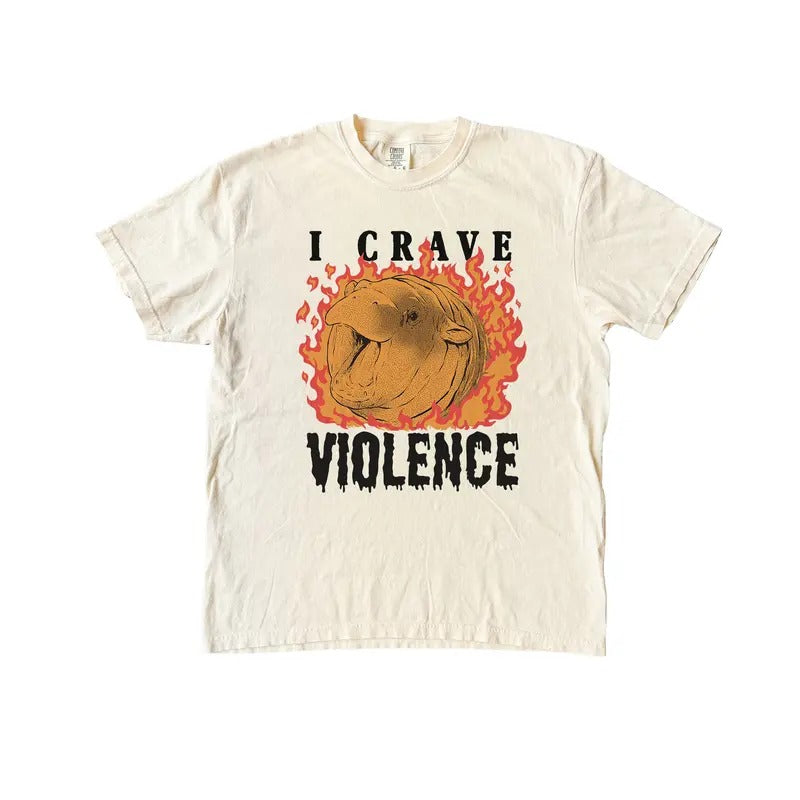 I Crave Violence Hippo T Shirt, Moo Deng Comfort Colors T-Shirt Hoodie, Sweatshirt | HypeDripTees.com