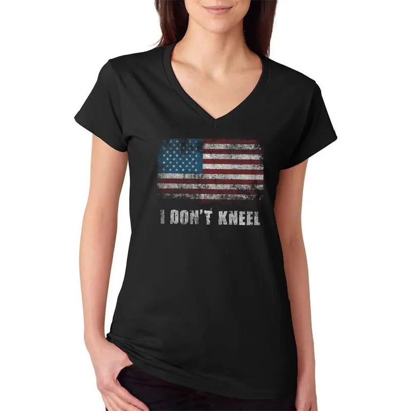 I Don't Kneel American Pride Women's V-Neck T-Shirt Hoodie, Sweatshirt | HypeDripTees.com