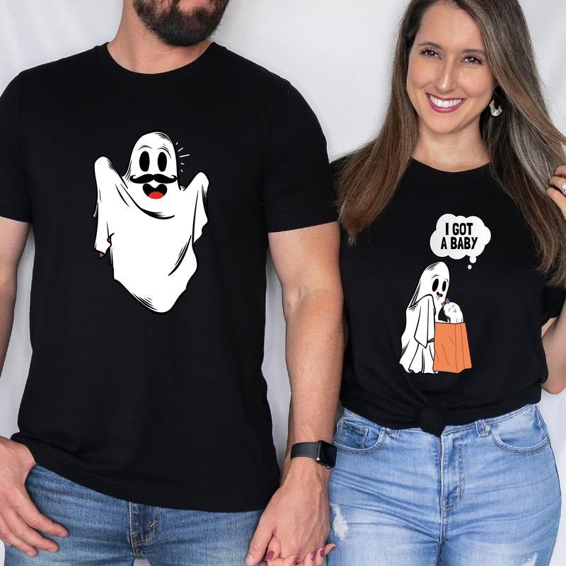 I Got A Baby T-Shirt, Matching Couples Halloween Baby Announcement Shirts, Funny Ghoul For Dad, Pregnant Wife Halloween...