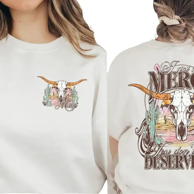 I Got No Mercy Dirty Sweatshirt, Cute Cowgirl Country Music Sweater, Cowboy Gift, Rodeo Cowboy Trip Shirt, Retro Country...