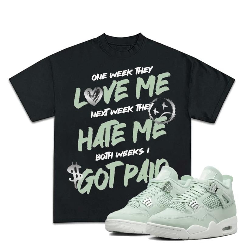 I Got Paid Match 4s Seafoam Outfits Sneakers, Unisex Y2K Graphic Tee, Fitted Cotton T-shirt for a Streetwear Upgrade...