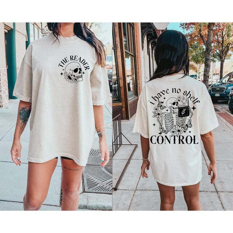 I Have No Shelf Control Shirt, Book Lover Shirt, Floral Skeleton Shirt, Trendy Bookish Hoodie, Sweatshirt | HypeDripTees.com