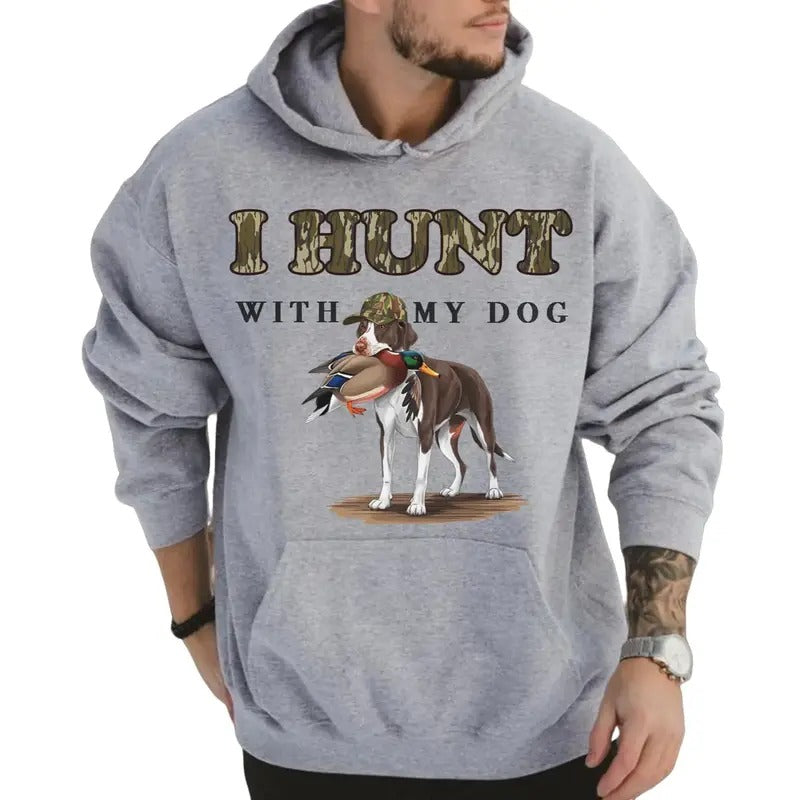 I Hunt with My Bird Dog Unisex Crewneck Sweater, Hunting Camo Bottomland Duck Hunt Shirt Hoodie, Sweatshirt