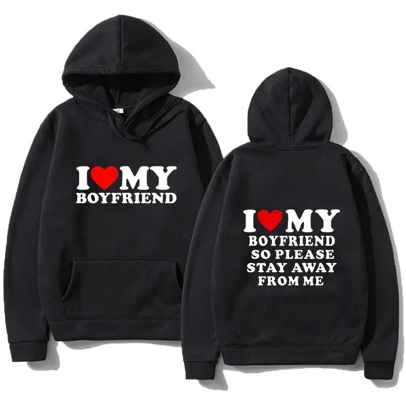 I I Love My Boyfriend Printed Hoodie Couple Fashion Sports Shirt Pullover Men's Clothing, Couple Clothing, Gift For Him...