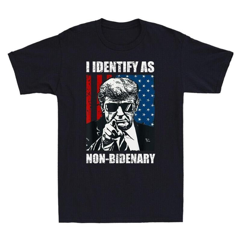 I Identify As Non Bidenary American Flag Patriots Funny Joke Meme T-Shirt Hoodie, Sweatshirt | HypeDripTees.com
