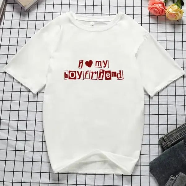 I LOVE MY BOYFRIEND Summer Short Sleeve Graphic Harajuku T-Shirt Womens Aesthetic Clothes Chic Streetwear EMO Girls, Gift...