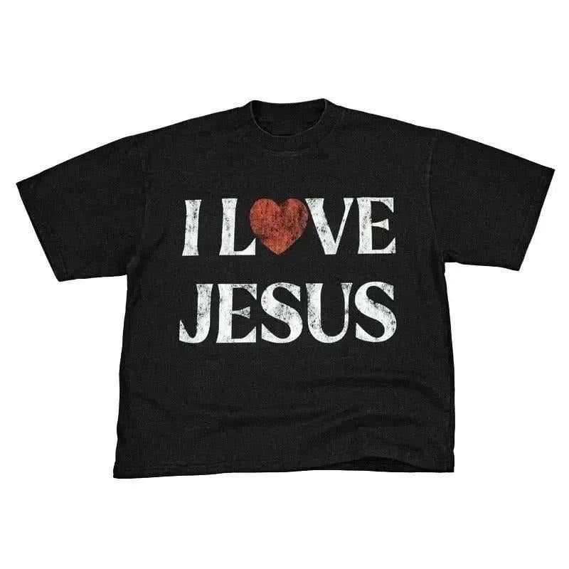 I Love Jesus Print Short Sleeve T-Shirt Menswear Top Underwear Tshirt Cotton Polyester, Women's Letter Print Round Neck...