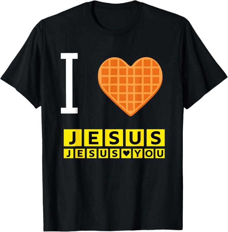 I Love Jesus Waffle Heart Funny Christian Breakfast T-Shirt, Jesus Shirt, Jesus Love You Shirt, Pray Tee, For Men, For...