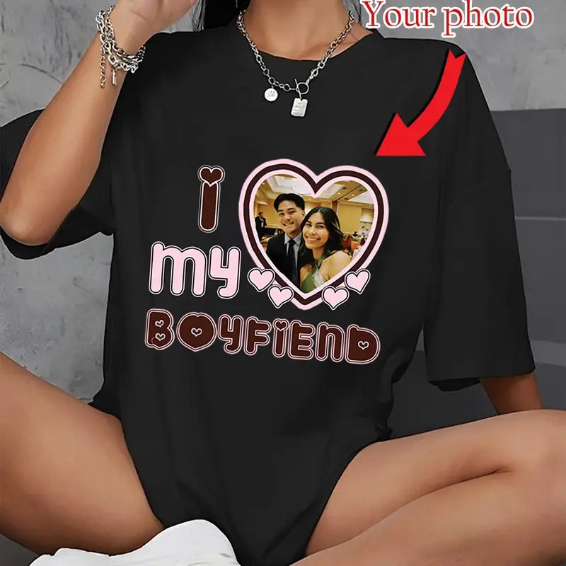 I Love My Girlfriend Shirt Custom, I Love My Custom Photo Shirt, Valentines Day Gift for Girlfriend, Funny Valentines Day...
