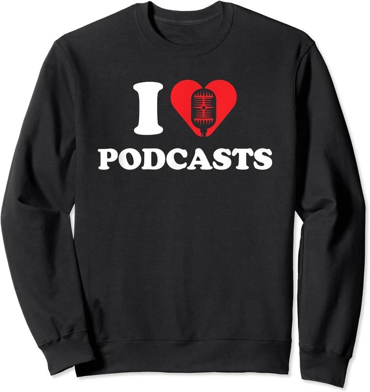 I Love Podcasts Heart Unisex Crewneck Sweatshirt T-Shirts, Hoodie | HypeDripTees.com