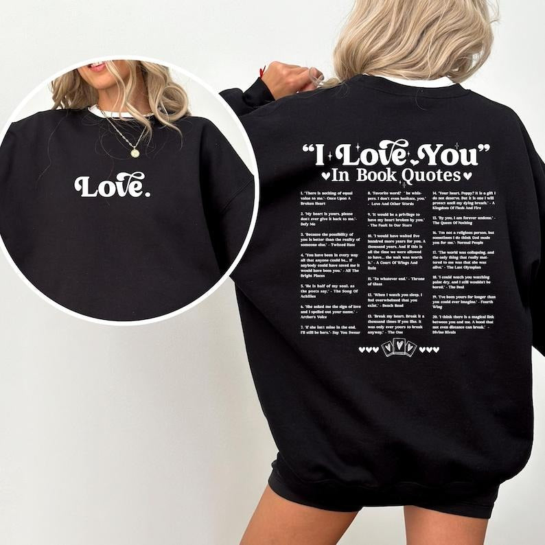 I Love You in Book Quotes Shirt, Book Lover Shirt, Gift for Reader, Different Ways Say I Love You, Aesthetic Love You...