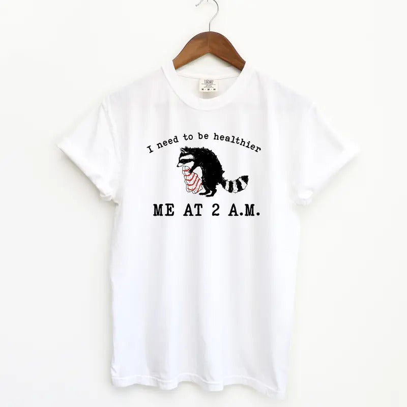 I Need To Be Healthier Christmas Cake T Shirt, Raccoon Funny Vintage Comfort Colors T-Shirt Hoodie, Sweatshirt