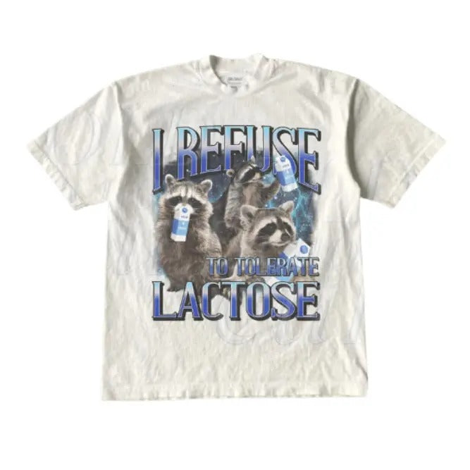 I Refuse To Tolerate Lactose Vintage Graphic Tee, Retro Funny Raccoon Lactose T-Shirt, Funny 90s Tee, Relaxed Soft Cotton...