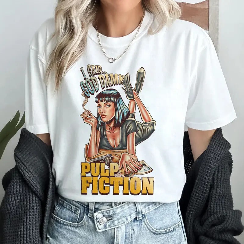 I Said Goddamn Tee Mia Wallace Smoking Pulp Fiction Movie Vintage Shirt Hoodie, Sweatshirt | HypeDripTees.com