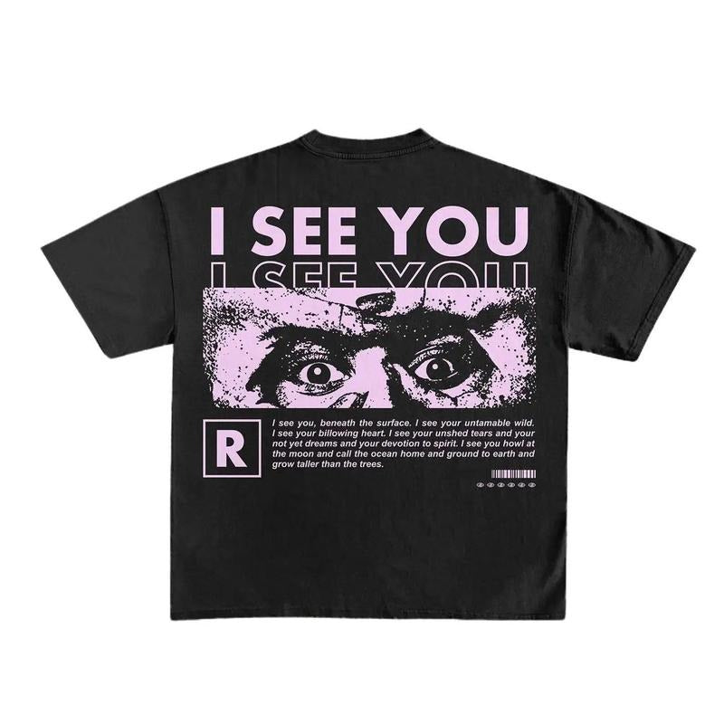 I See You Print Short Sleeve Graphic Unisex T-Shirt Casual Menswear Top Stylish Underwear Man Tshirt Shortsleeve Tropical...