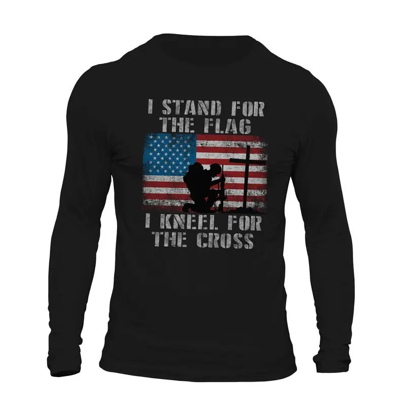I Stand for the Flag I Kneel for the Cross Long Sleeve Mens T-Shirt Casual Classic Hoodie, Sweatshirt | HypeDripTees.com