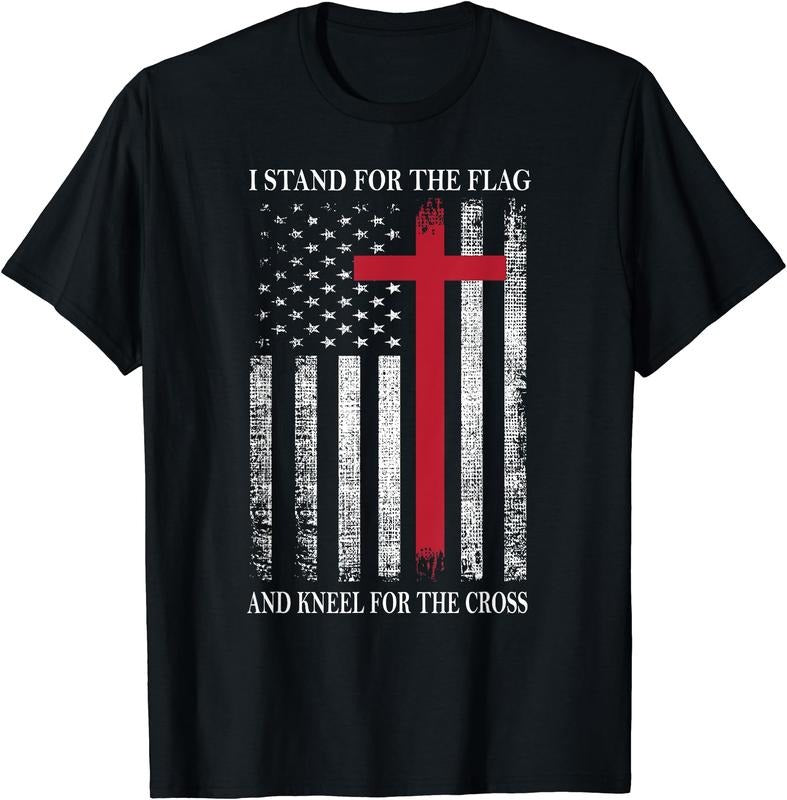 I Stand for the Flag and Kneel for the Cross USA Flag T-Shirt | Unisex Cotton Tee Gift, Crewneck, Short Sleeve Hoodie,...
