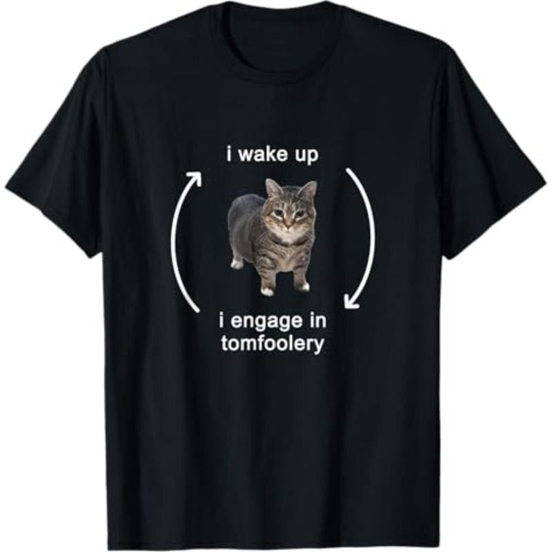 I Wake Up I Engage In Tomfoolery Silly Cat Meme T-Shirt Comfy Menswear Hoodie, Sweatshirt | HypeDripTees.com