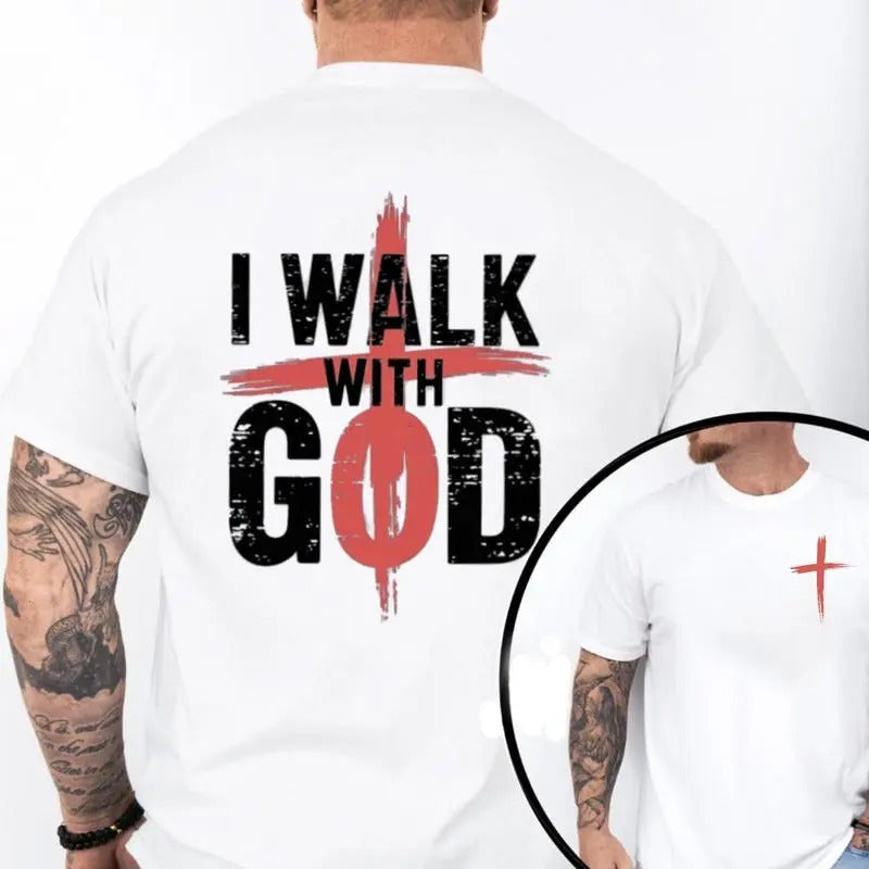 I Walk With God Graphic Tshirt, Pure Cotton Casual Street Style Crew Neck Short Sleeve Shirt, Tops Trendy For Women For...