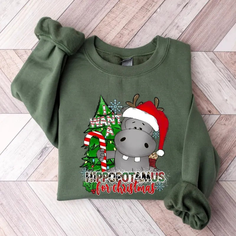 I Want a Hippopotamus for Christmas Shirt, Hippo Shirt, Christmas Hippo Shirt, Christmas Hippo Sweatshirt, Hippo Family...