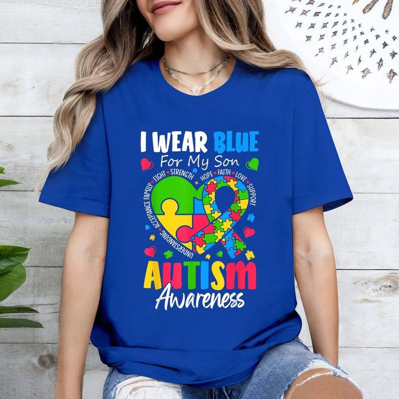 I Blue My Son Autism Awareness Mom Cotton T-Shirts, Hoodie, Sweatshirt
