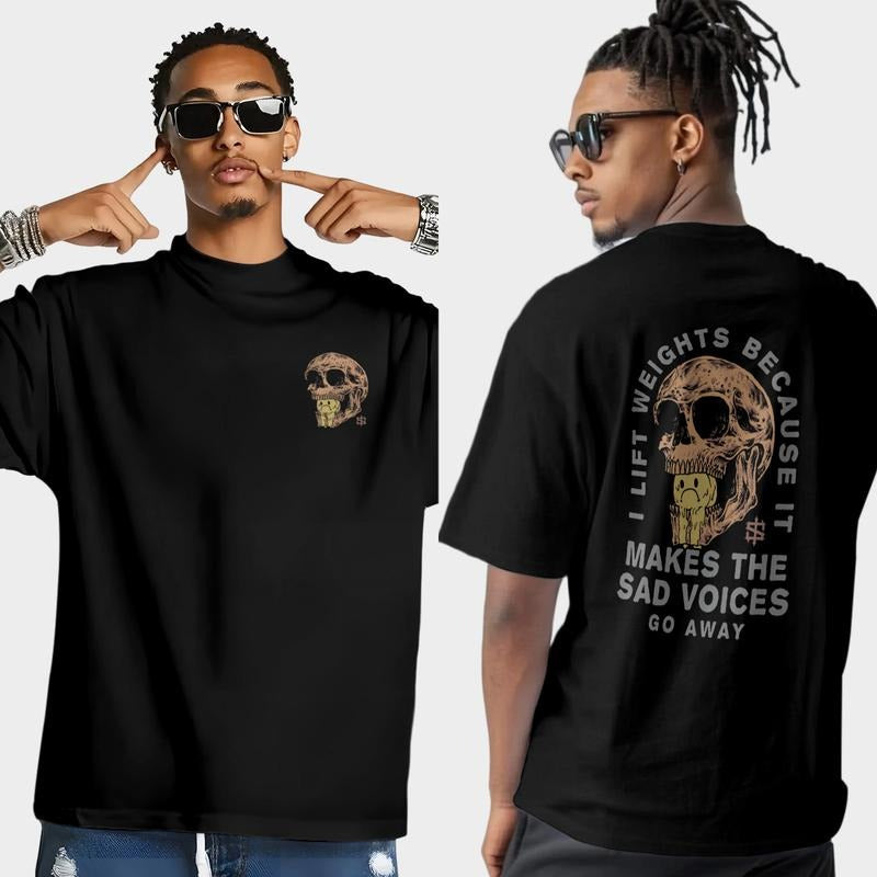 I lift weights because it makes Sad Voices go away Tee Collar Cotton Top Jersey Menswear 25530 Casual Street Fashion...