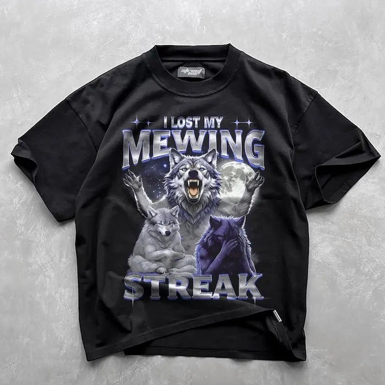 I lost my mewing streak meme shirt, ironic wolf meme tshirt, mewing meme tee, funny wolf meme shirt, sigma wolf meme...